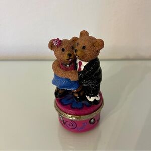 Vintage 1999 Dancing Bear Couple Trinket Box Hinged 3"
